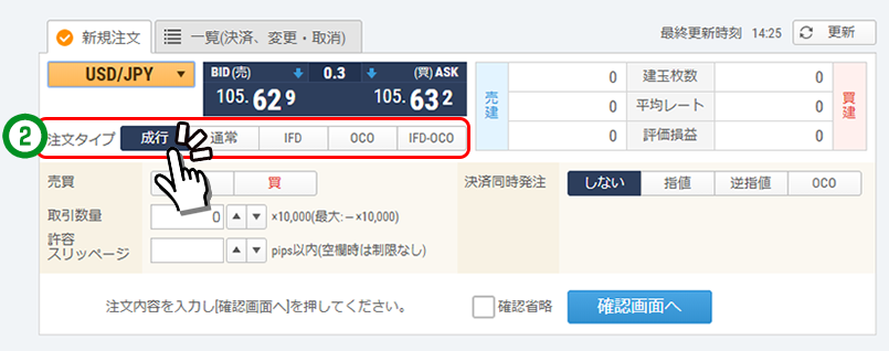 注文タイプ選択画面
